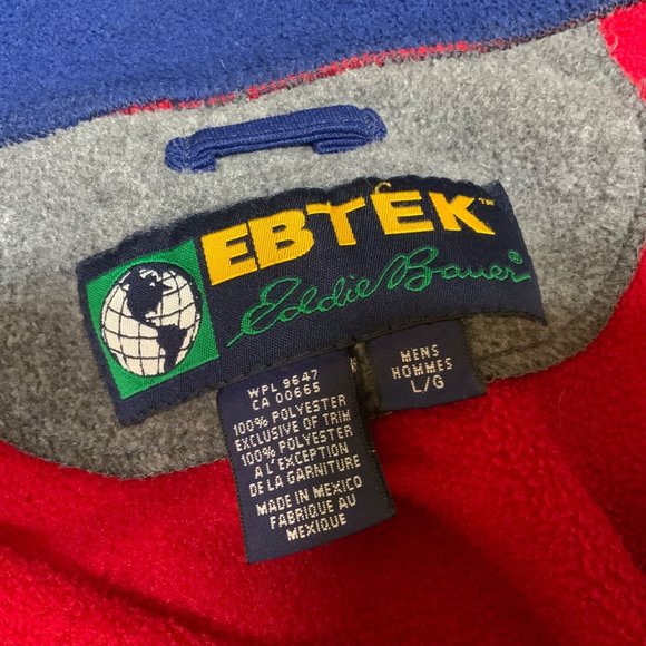 Eddie Bauer EBTEK Fleece Jacket Mens Large Red Full Zip Polartec Vintage 90s Blu - Picture 4 of 14